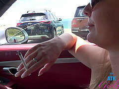 Stella Sedona moans while getting fingered in the car - HD