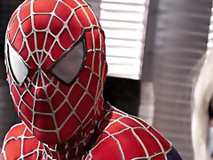 Blonde MILF throats Spiderman's dick in restless role play kinks