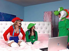Aroused sluts grant lovers intense Mario role play perversions
