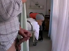 asian girl cheats in hospital visit through the curtain groping
