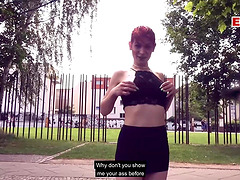 German redhead techno bitch teen fuck in public street