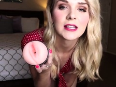 Sexy slim teen mistress teasing with fleshjack on webcam