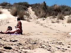 Sunbathing At Naked Beach With Two Couple Sex Voyeur