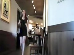 Amateur upskirt show in the coffee shop