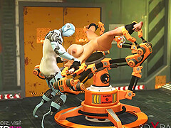 Futa robot anal fucking a tied brunette babe in a 3D animation porn