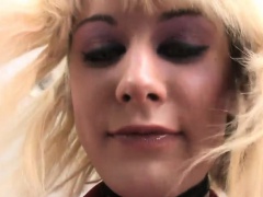 Hot blond tranny Bee Armitage dildoing her ass while jerking