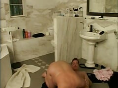 Scandalous fat housewife secretly gets fucked in the bathroom without her husband's knowledge