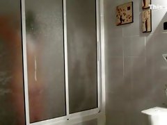 Wife takes shower and dries her curvilinear body