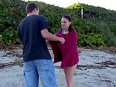 Passionate fucking on the beach with horny brunette girlfriend