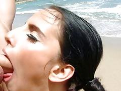Pretty girl pounded by the beach shore