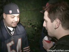 Skanky college girl is fucking in public at the party