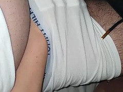 The stepson took off his pants and let his stepmom touch his cock